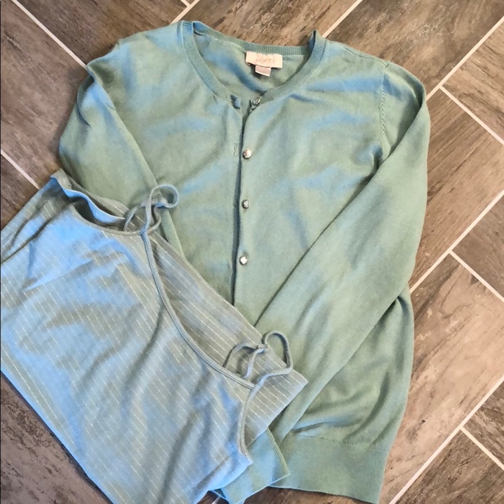Ann Taylor Green Cardigan with matching tank